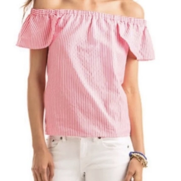 Vineyard Vines Pink White Stripe Off Shoulder Barbie Top XS - Picture 5 of 7